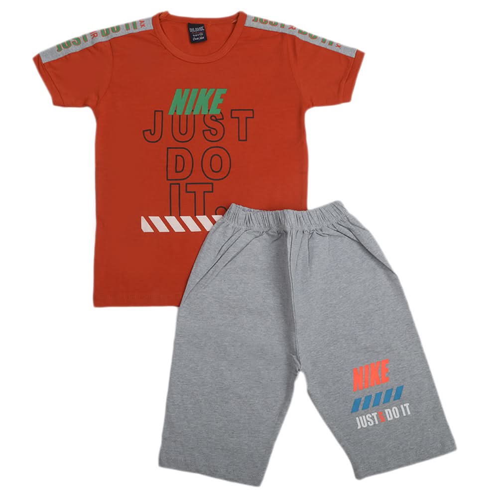 Boys Half Sleeves Short Suit - Rust, Kids, Boys Sets And Suits, Chase Value, Chase Value
