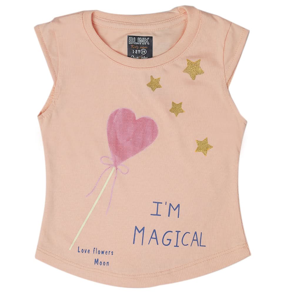 Girls Half Sleeves T-Shirt - Peach, Kids, Girls T-Shirts, Chase Value, Chase Value