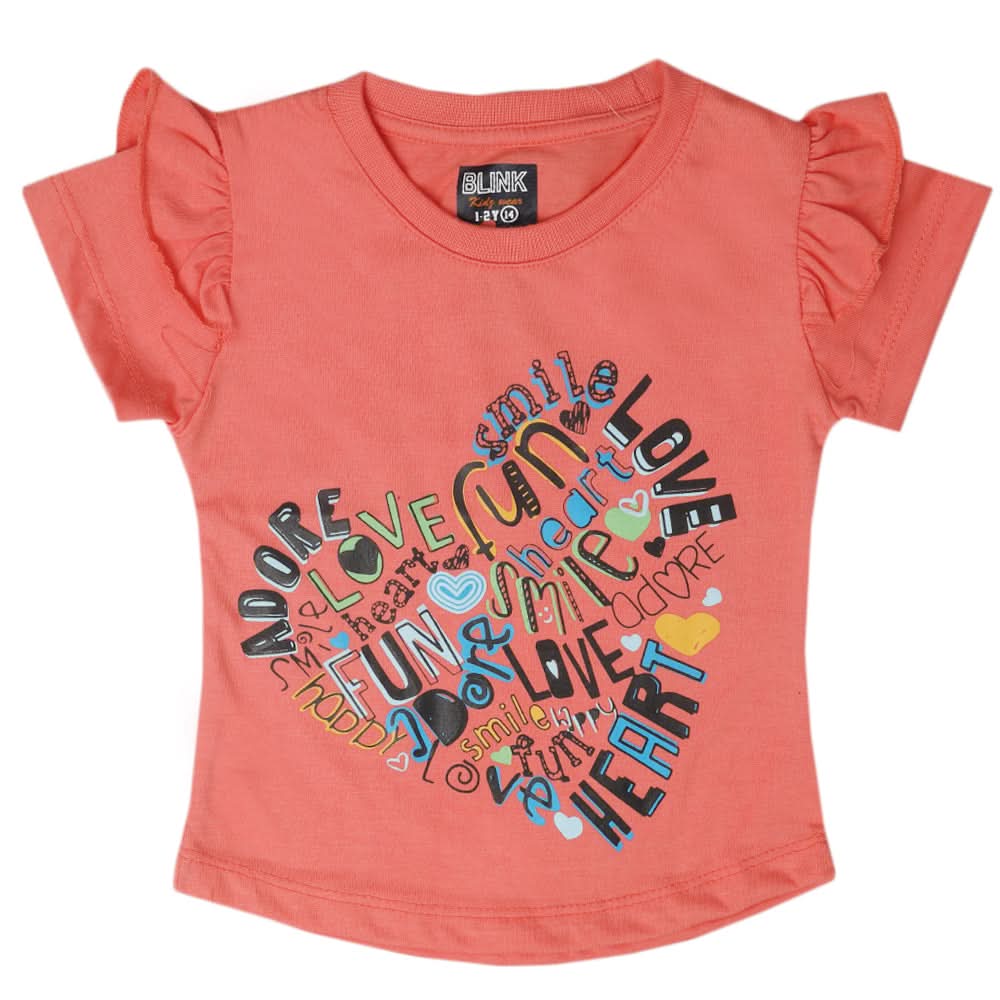 Girls Half Sleeves T-Shirt - Dark Peach, Kids, Girls T-Shirts, Chase Value, Chase Value