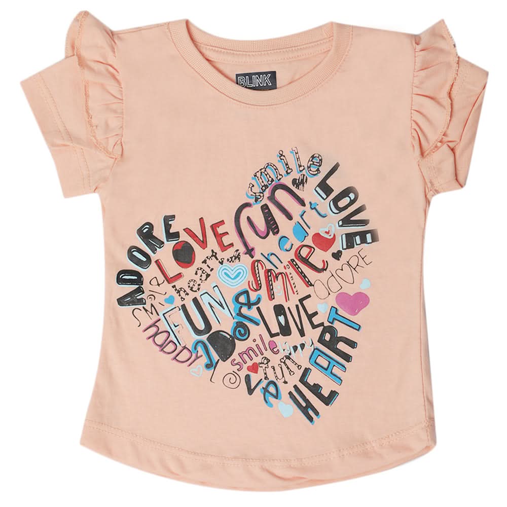 Girls Half Sleeves T-Shirt - Peach, Kids, Girls T-Shirts, Chase Value, Chase Value