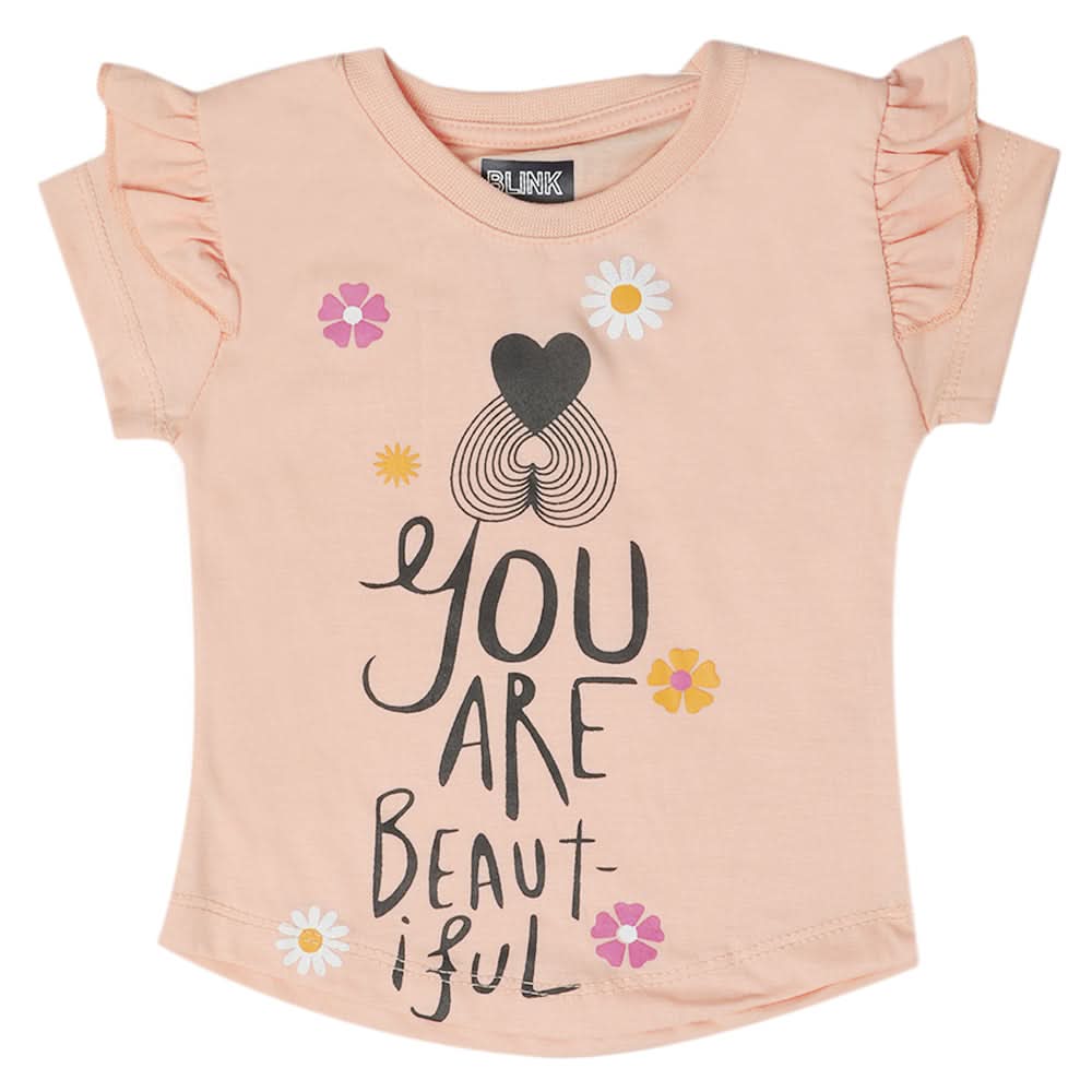 Girls Half Sleeves T-Shirt - Peach, Kids, Girls T-Shirts, Chase Value, Chase Value