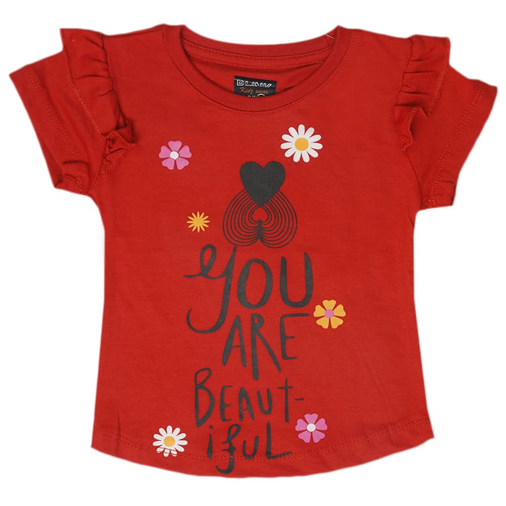 Girls Half Sleeves T-Shirt - Red, Kids, Girls T-Shirts, Chase Value, Chase Value