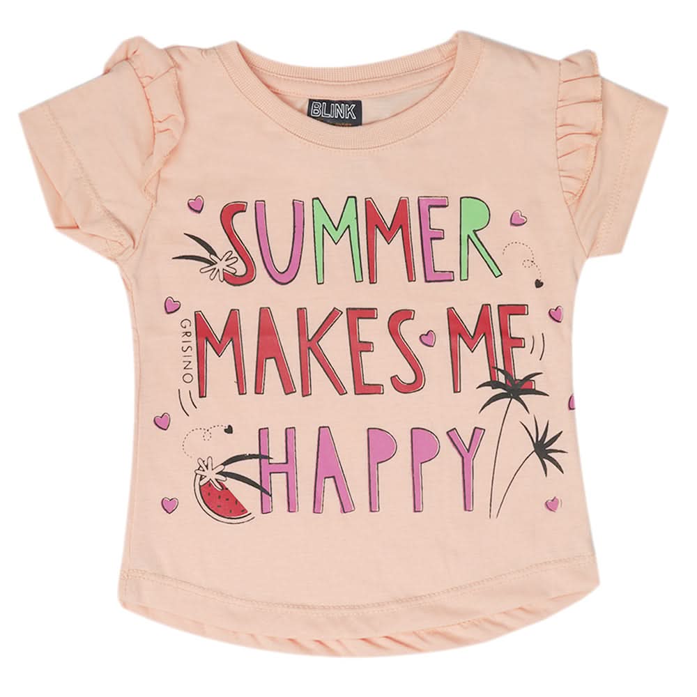 Girls Half Sleeves T-Shirt - Peach, Kids, Girls T-Shirts, Chase Value, Chase Value
