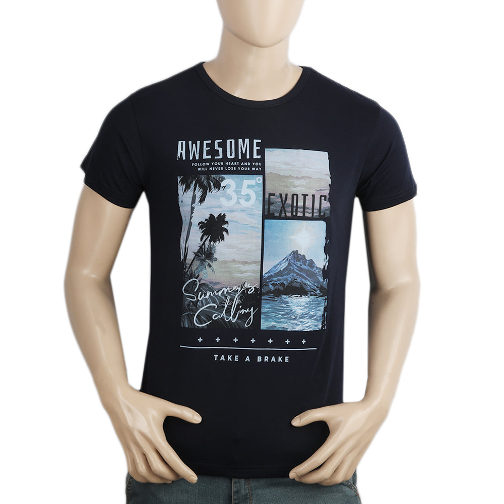 Men's Half Sleeves Printed T-Shirt - Navy Blue, Men, T-Shirts And Polos, Chase Value, Chase Value