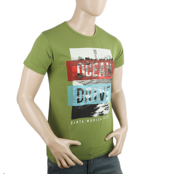 Men's Half Sleeves Printed T-Shirt - Olive, Men, T-Shirts And Polos, Chase Value, Chase Value