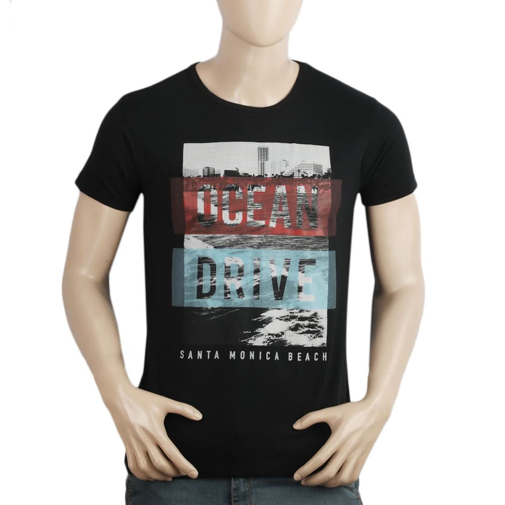 Men's Half Sleeves Printed T-Shirt - Black, Men, T-Shirts And Polos, Chase Value, Chase Value