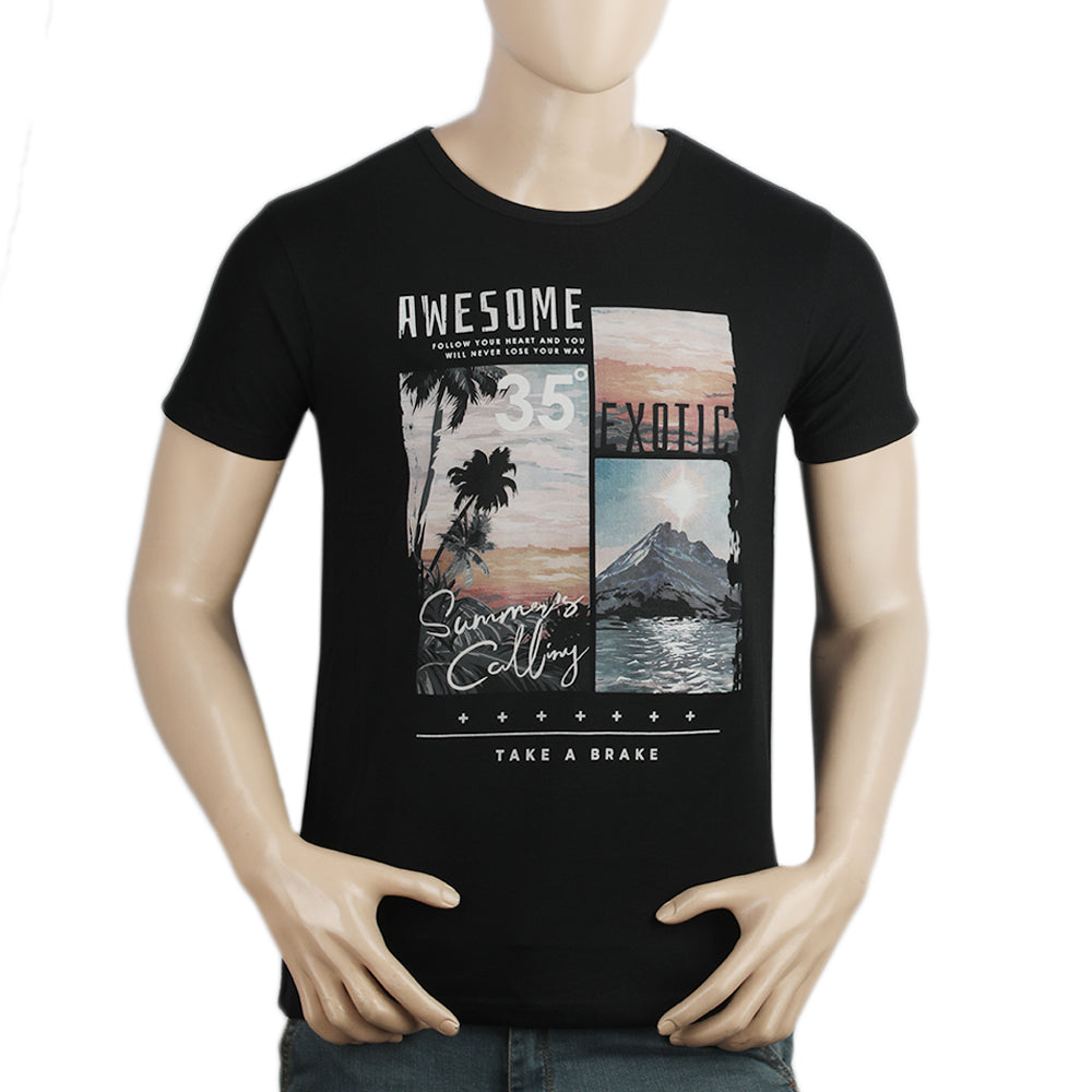 Men's Half Sleeves Printed T-Shirt - Black, Men, T-Shirts And Polos, Chase Value, Chase Value