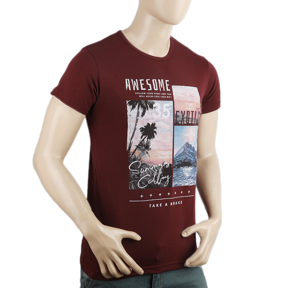 Men's Half Sleeves Printed T-Shirt - Maroon, Men, T-Shirts And Polos, Chase Value, Chase Value