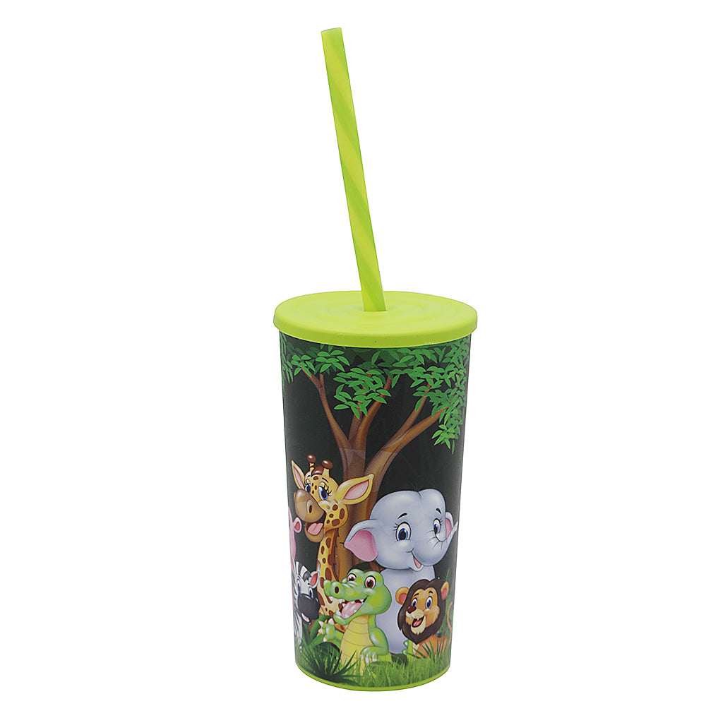 Tumbler with Double Colour Straw - Green Animals, Home & Lifestyle, Glassware & Drinkware, Chase Value, Chase Value