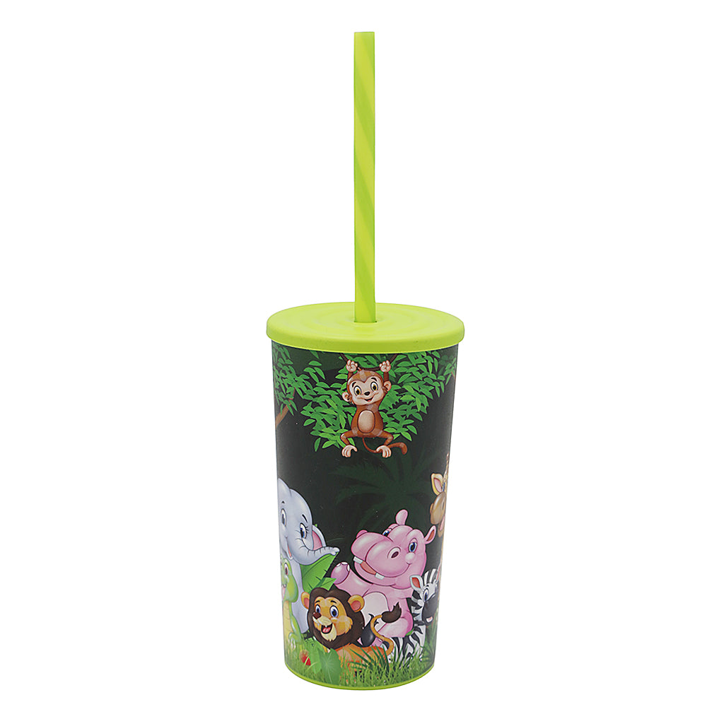 Tumbler with Double Colour Straw - Green Animals, Home & Lifestyle, Glassware & Drinkware, Chase Value, Chase Value