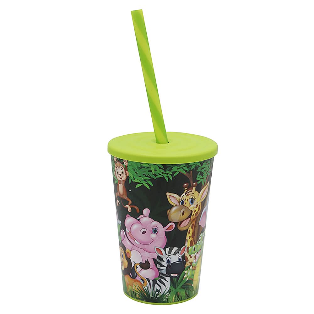 Cup with Straw - Green Animals, Home & Lifestyle, Glassware & Drinkware, Chase Value, Chase Value