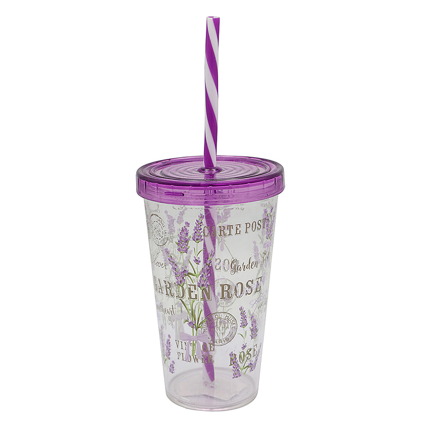 Decorated Tumbler with Straw - Lavender, Home & Lifestyle, Glassware & Drinkware, Chase Value, Chase Value
