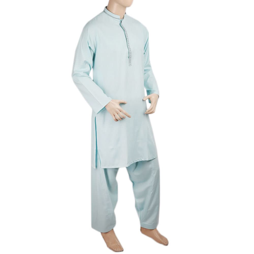 Men's Mashriq Shalwar Embroidered Suit - Cyan, Men, Shalwar Kameez, Chase Value, Chase Value
