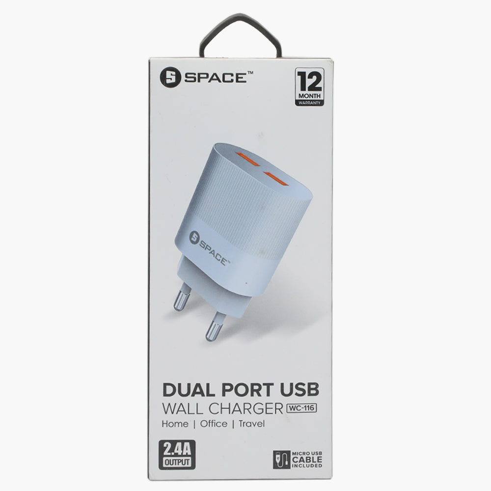Dual Port Usb Charger 2.4A WC -116 - White, USB Cables, Chase Value, Chase Value