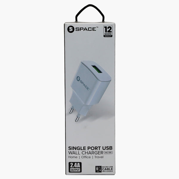 Single Port Usb Charger 2.4A WC -100 - White, USB Cables, Chase Value, Chase Value