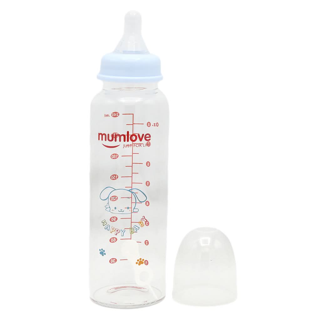 Mum Love Glass Bottle 240ml B1373 - Light Blue, Kids, Feeding Supplies, Chase Value, Chase Value