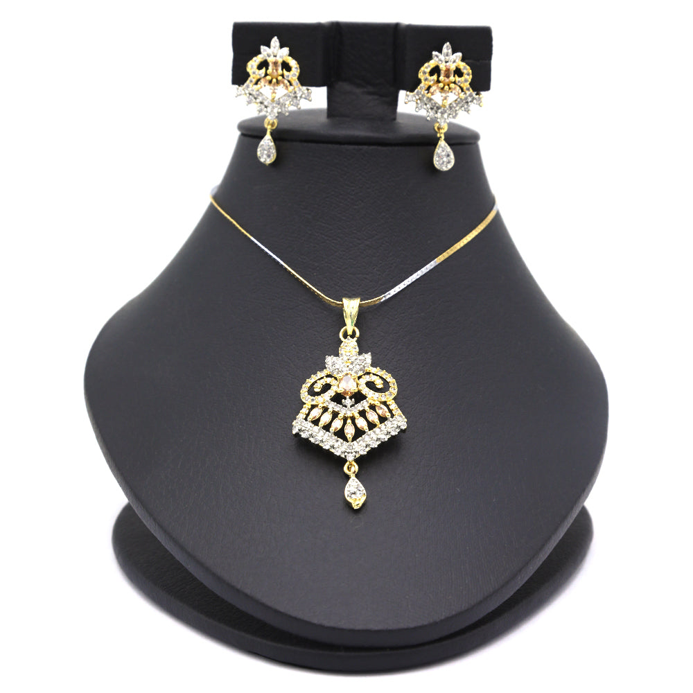 Women's American Diamond Locket Set - Golden Peach, Women, Jewellery Set, Chase Value, Chase Value