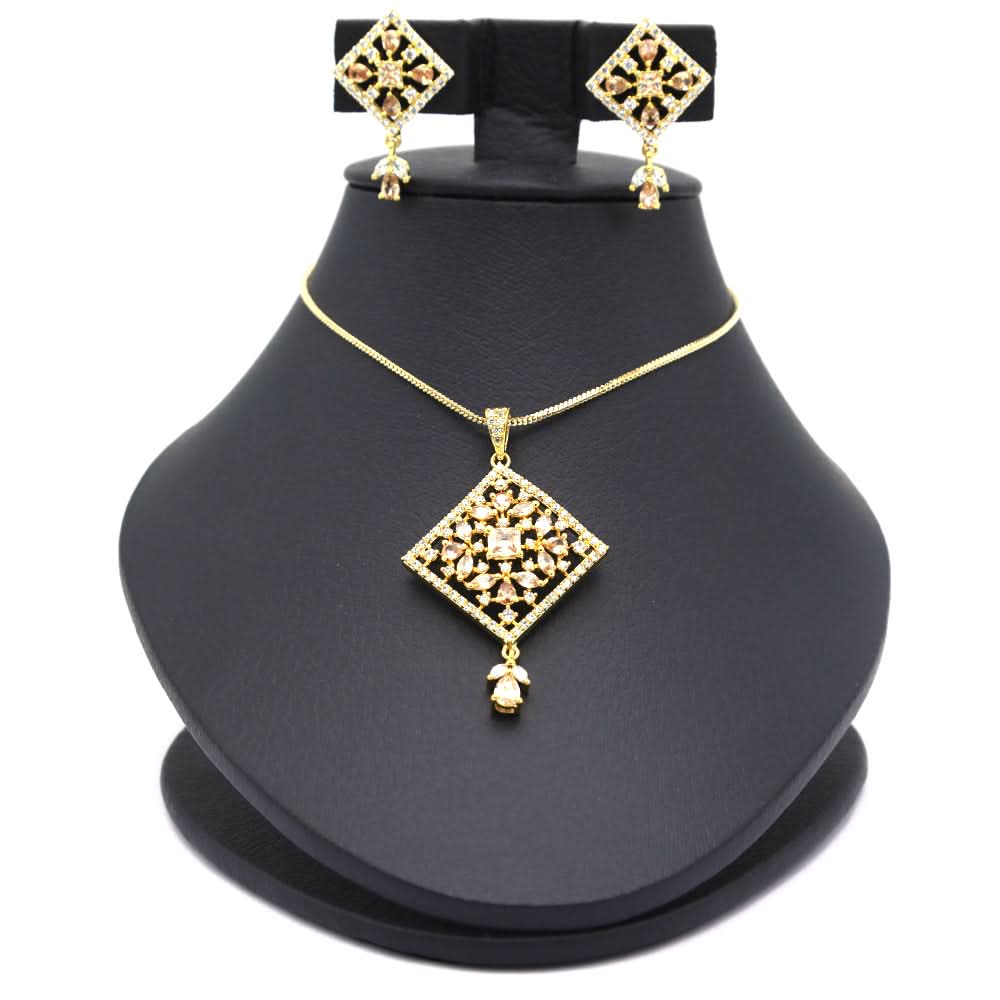 Women's American Diamond Locket Set - Golden, Women, Jewellery Set, Chase Value, Chase Value