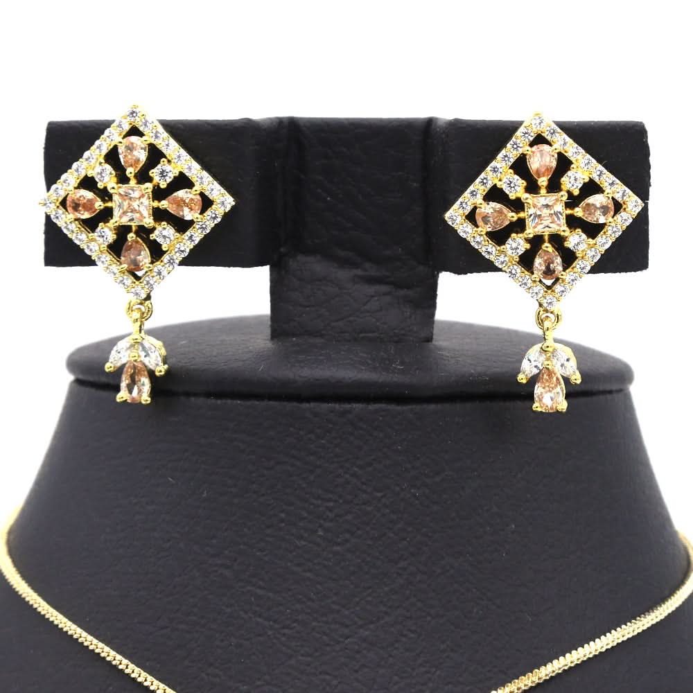 Women's American Diamond Locket Set - Golden, Women, Jewellery Set, Chase Value, Chase Value