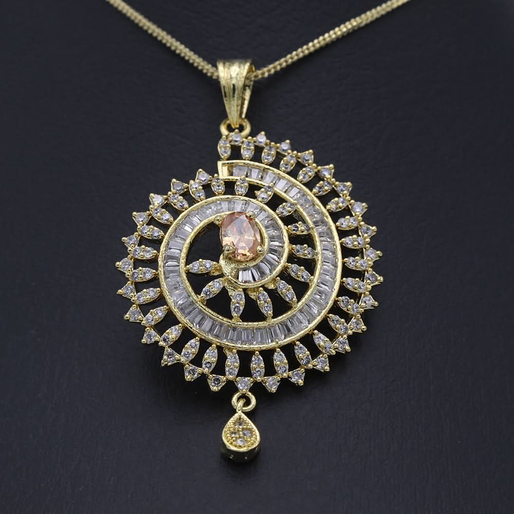 Women's American Diamond Locket Set - Golden, Women, Jewellery Set, Chase Value, Chase Value