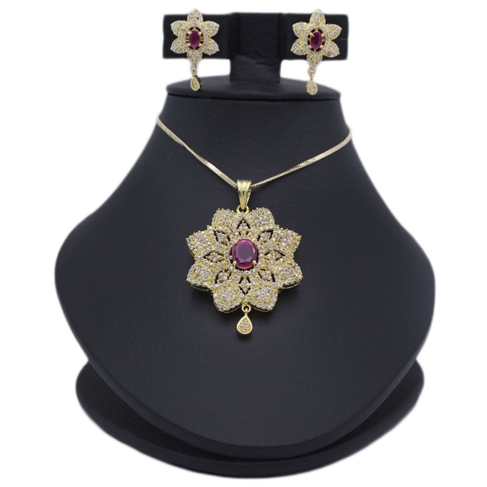 Women's American Diamond Locket Set - Golden Maroon, Women, Jewellery Set, Chase Value, Chase Value