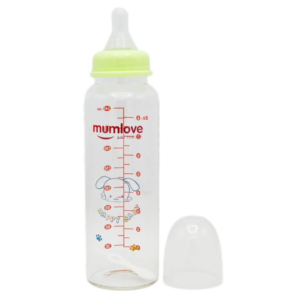 Mum Love Glass Bottle 240ml B1373 - Light Green, Kids, Feeding Supplies, Chase Value, Chase Value
