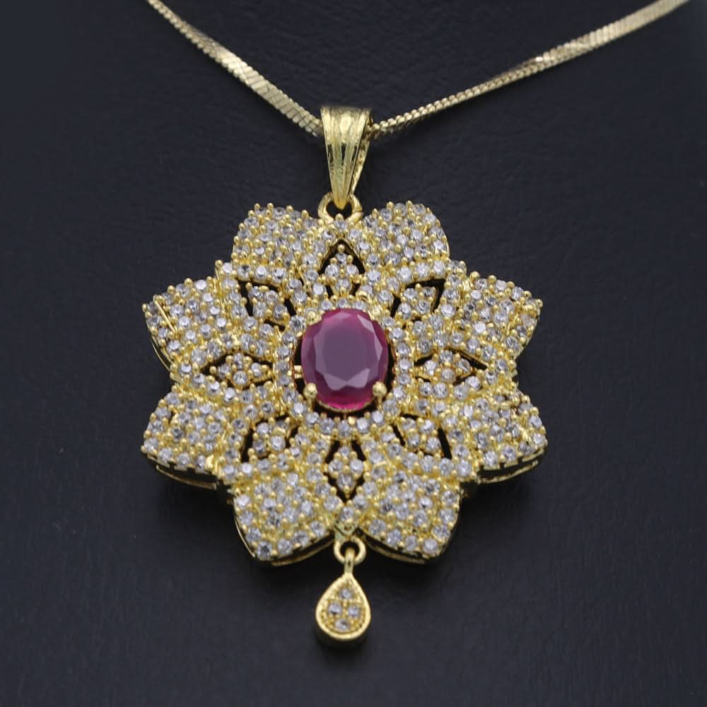 Women's American Diamond Locket Set - Golden Maroon, Women, Jewellery Set, Chase Value, Chase Value