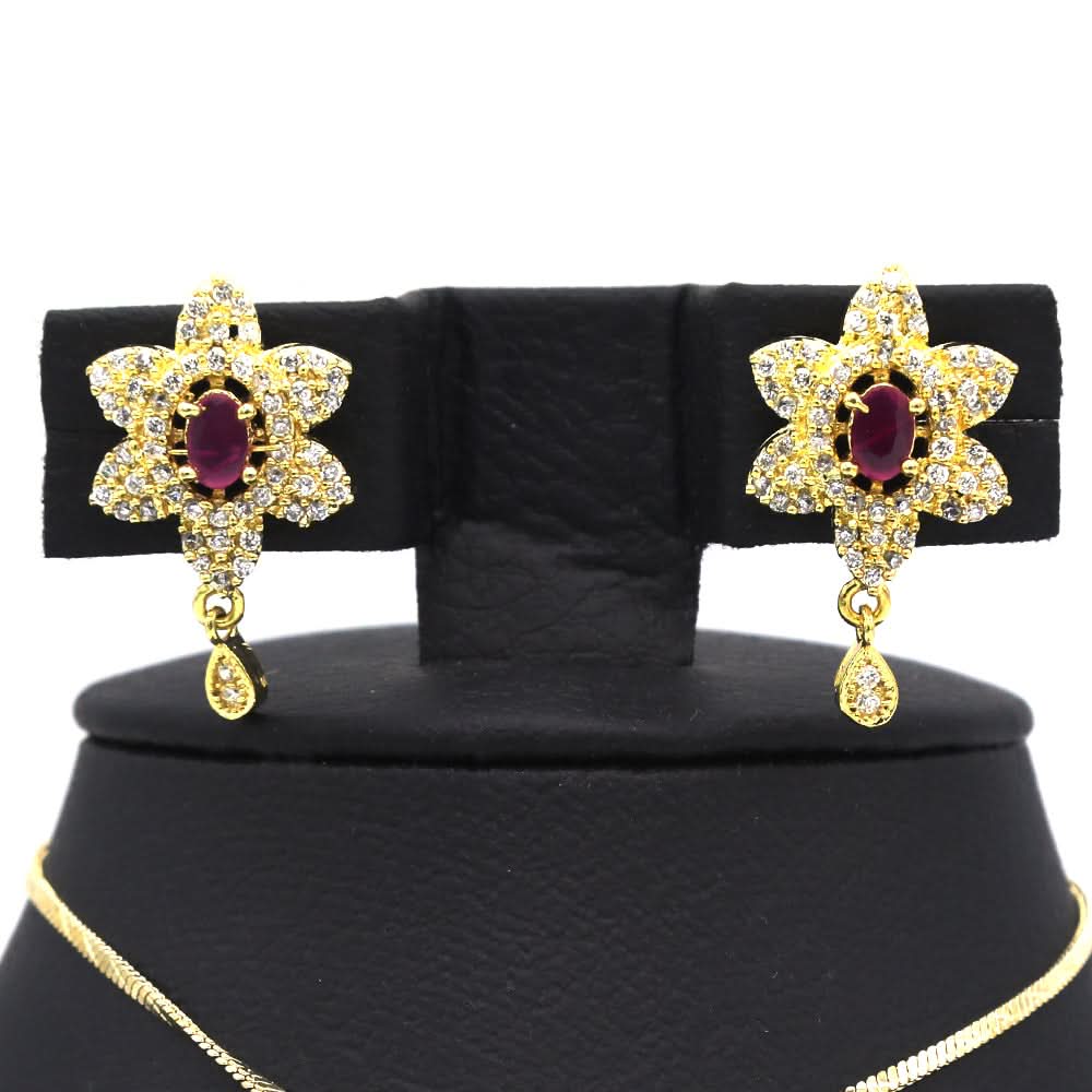 Women's American Diamond Locket Set - Golden Maroon, Women, Jewellery Set, Chase Value, Chase Value