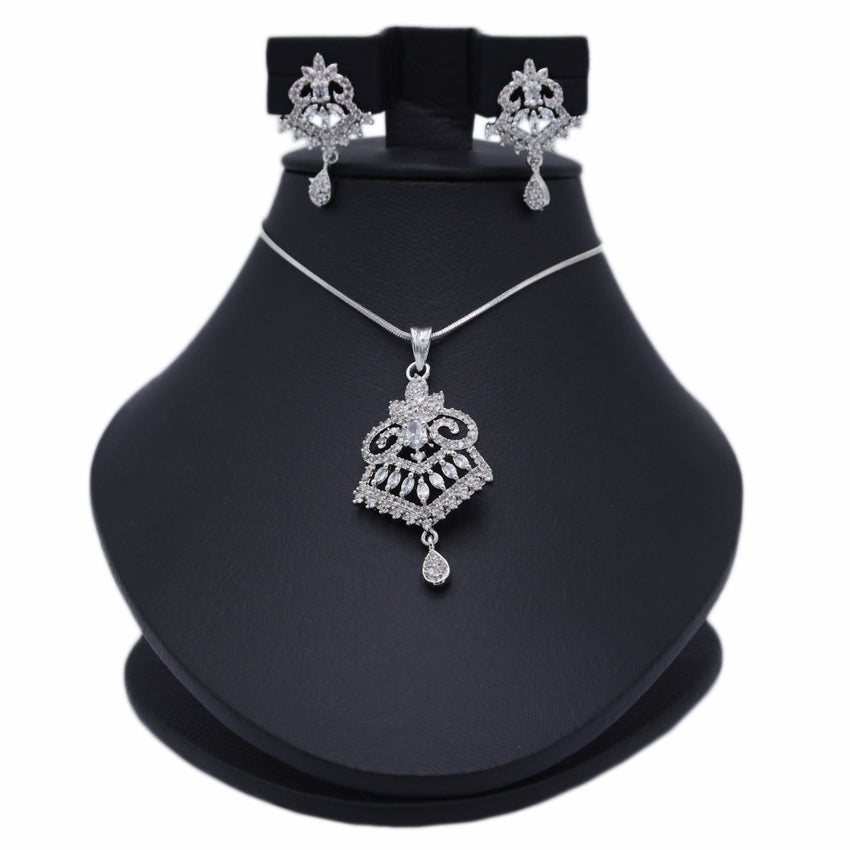 Women's American Diamond Locket Set - Silver, Women, Jewellery Set, Chase Value, Chase Value