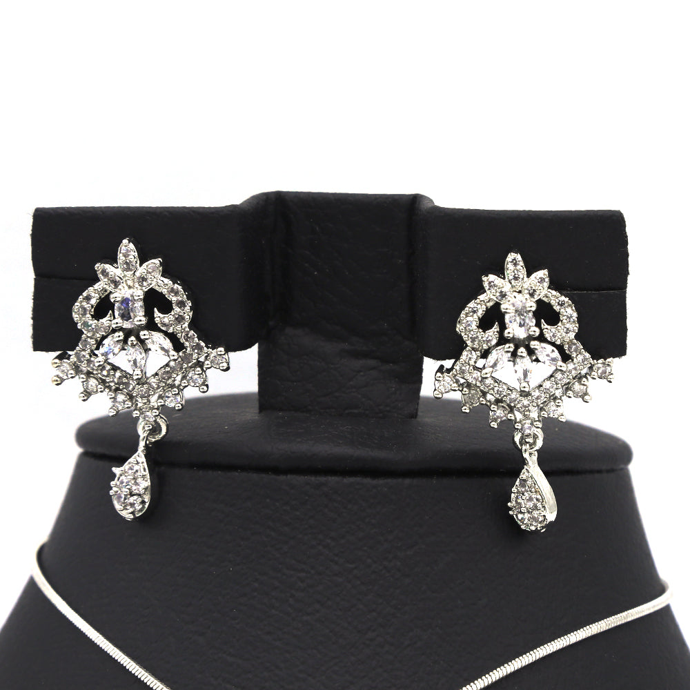 Women's American Diamond Locket Set - Silver, Women, Jewellery Set, Chase Value, Chase Value