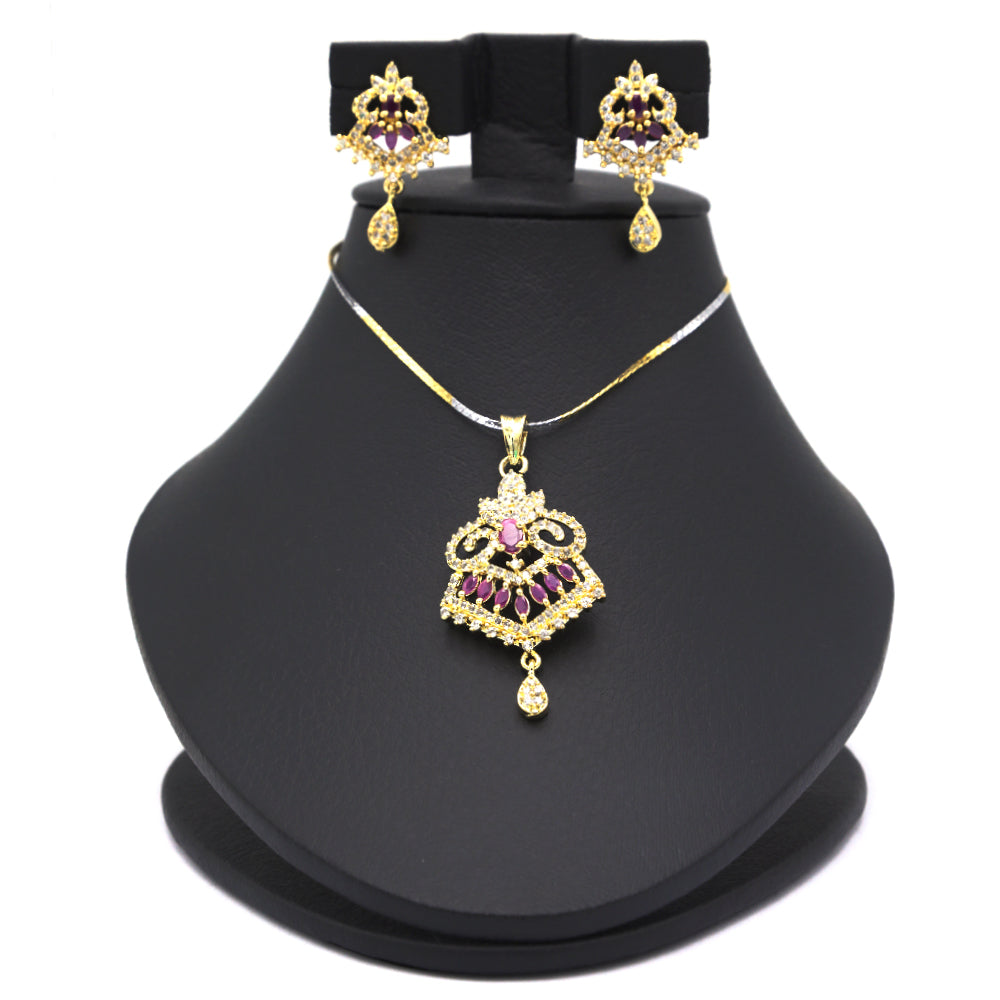 Women's American Diamond Locket Set - Golden Maroon, Women, Jewellery Set, Chase Value, Chase Value