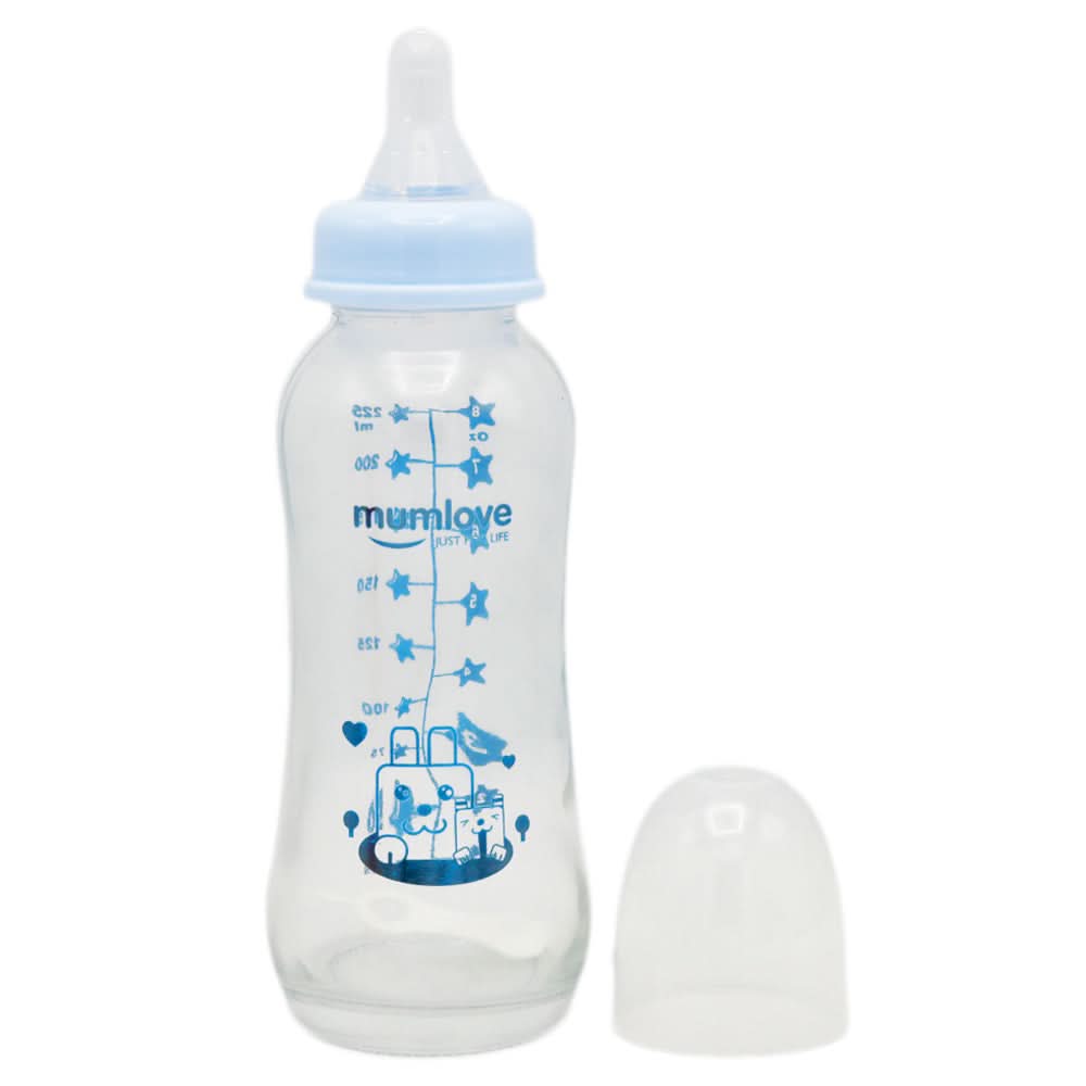Mum Love Glass Bottle 225ml B0398 - Light Blue, Kids, Feeding Supplies, Chase Value, Chase Value