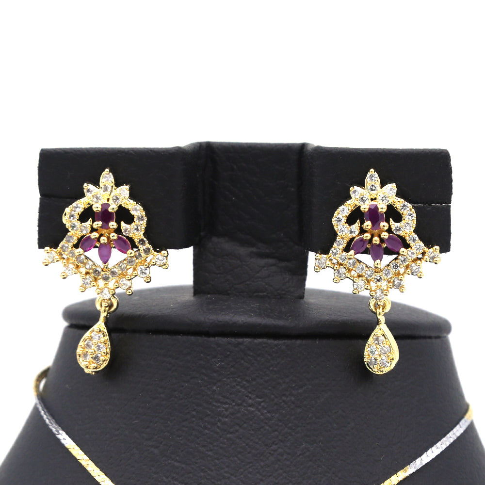 Women's American Diamond Locket Set - Golden Maroon, Women, Jewellery Set, Chase Value, Chase Value