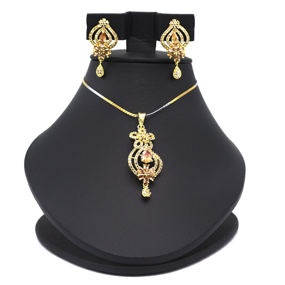 Women's American Diamond Locket Set - Golden Peach, Women, Jewellery Set, Chase Value, Chase Value