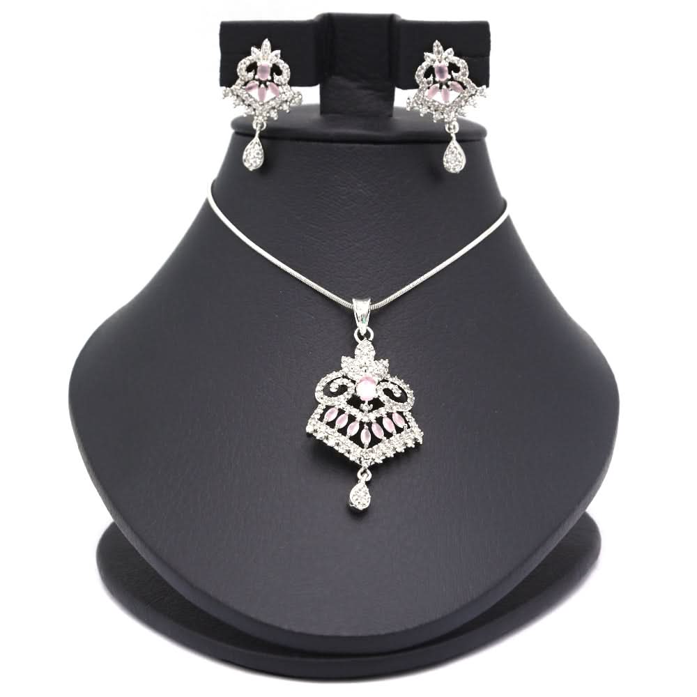 Women's American Diamond Locket Set - Silver Pink, Women, Jewellery Set, Chase Value, Chase Value