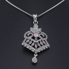 Women's American Diamond Locket Set - Silver Pink, Women, Jewellery Set, Chase Value, Chase Value