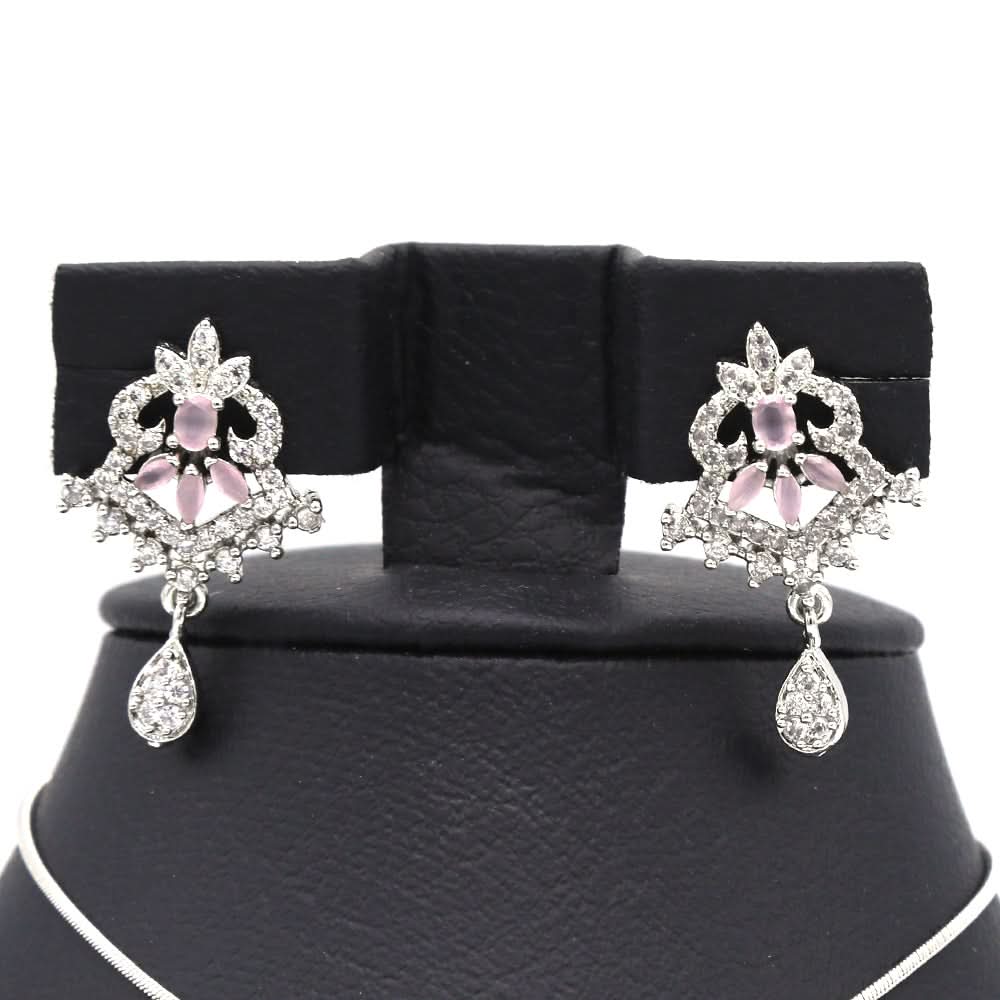 Women's American Diamond Locket Set - Silver Pink, Women, Jewellery Set, Chase Value, Chase Value