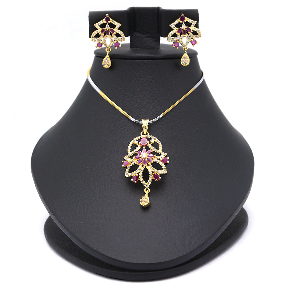 Women's American Diamond Locket Set - Golden Red, Women, Jewellery Set, Chase Value, Chase Value