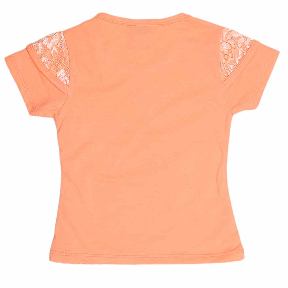 Girls Half Sleeve Glitter T-Shirt - Peach - test-store-for-chase-value