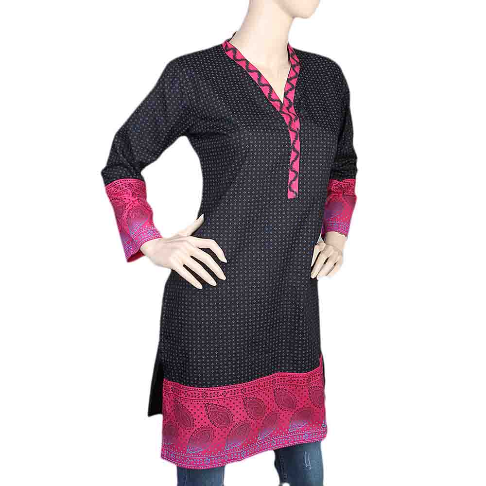 Women's Printed Cotton Kurti - Black, Women, Ready Kurtis, Chase Value, Chase Value