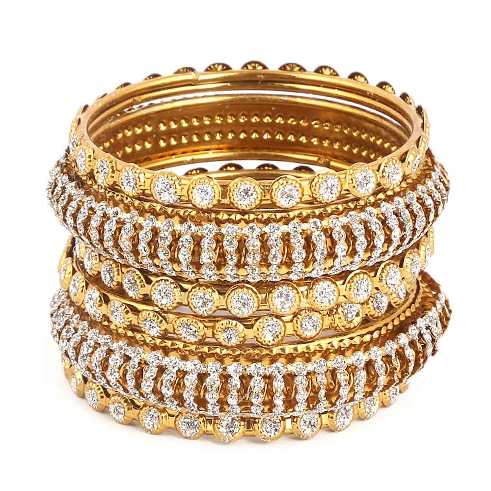 Girl's Fancy Bangles 6 Pcs - Golden - White - test-store-for-chase-value