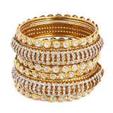 Girl's Fancy Bangles 6 Pcs - Golden - White - test-store-for-chase-value