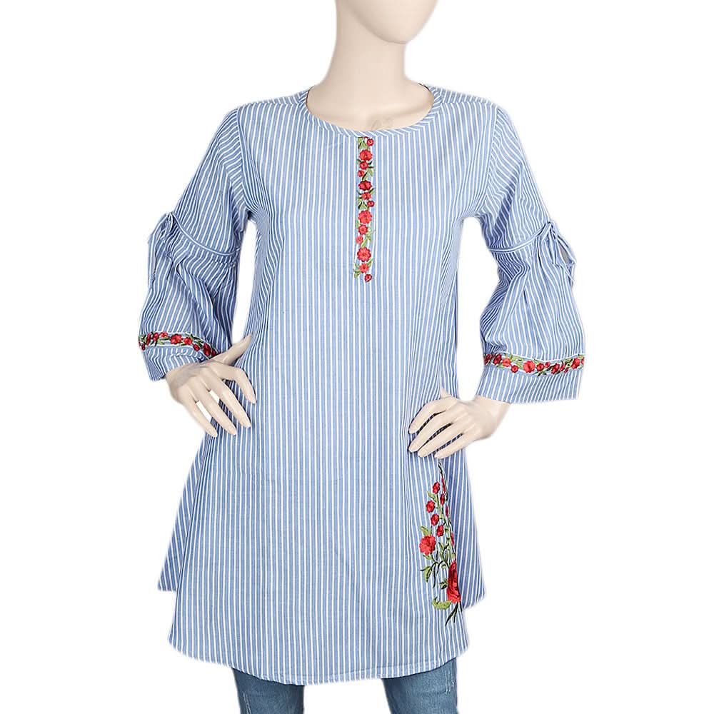 Women's Strip Cotton Kurti - Blue, Women, Ready Kurtis, Chase Value, Chase Value