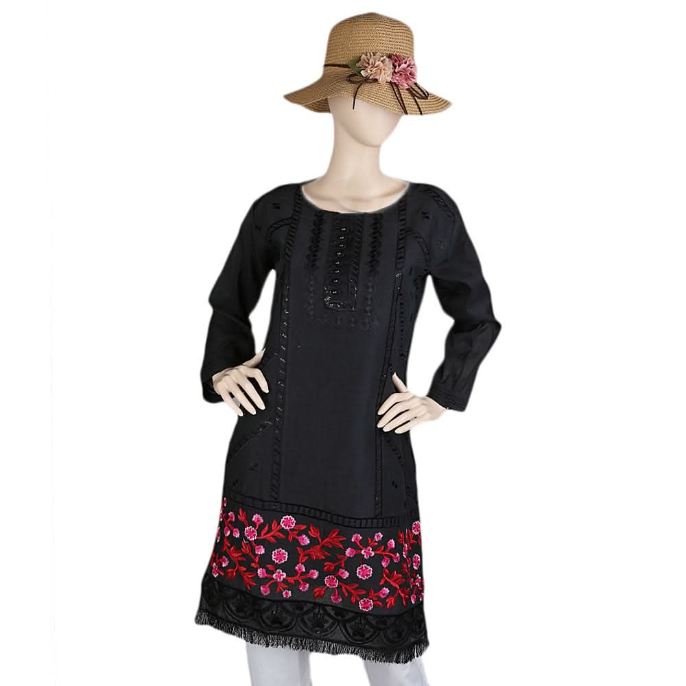 Women's Fancy Embroidered Kurti - Black, Women, Ready Kurtis, Chase Value, Chase Value