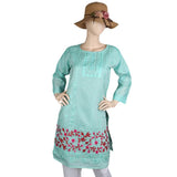 Women's Fancy Embroidered Kurti - Cyan, Women, Ready Kurtis, Chase Value, Chase Value