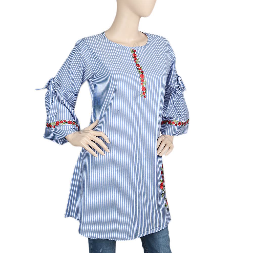 Women's Strip Cotton Kurti - Blue, Women, Ready Kurtis, Chase Value, Chase Value