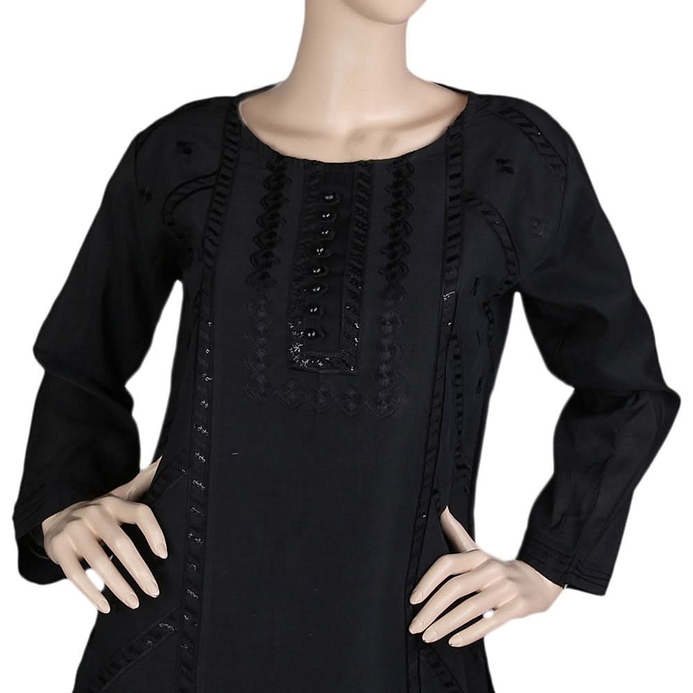 Women's Fancy Embroidered Kurti - Black, Women, Ready Kurtis, Chase Value, Chase Value