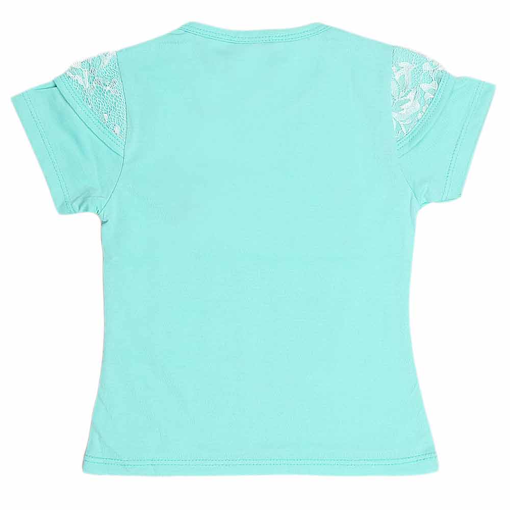 Girls Half Sleeve Glitter T-Shirt - Cyan - test-store-for-chase-value