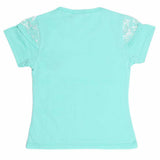 Girls Half Sleeve Glitter T-Shirt - Cyan - test-store-for-chase-value