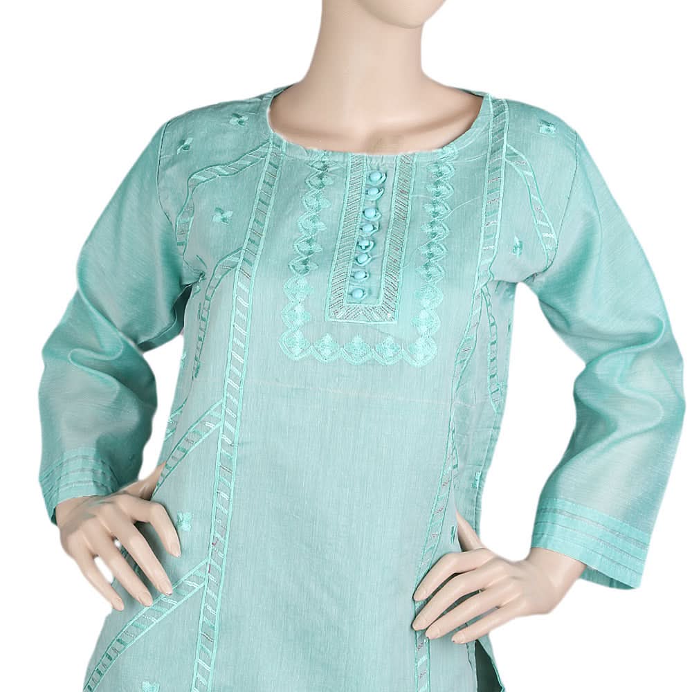 Women's Fancy Embroidered Kurti - Cyan, Women, Ready Kurtis, Chase Value, Chase Value